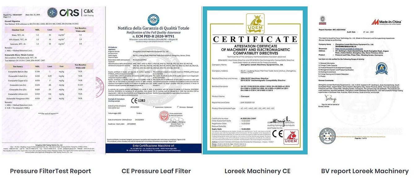 Automatic Pressure Leaf Filter Certificates